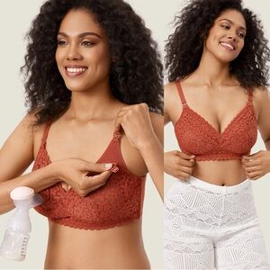 Momanda Orange Lace Hands Free Pumping Nursing Bra